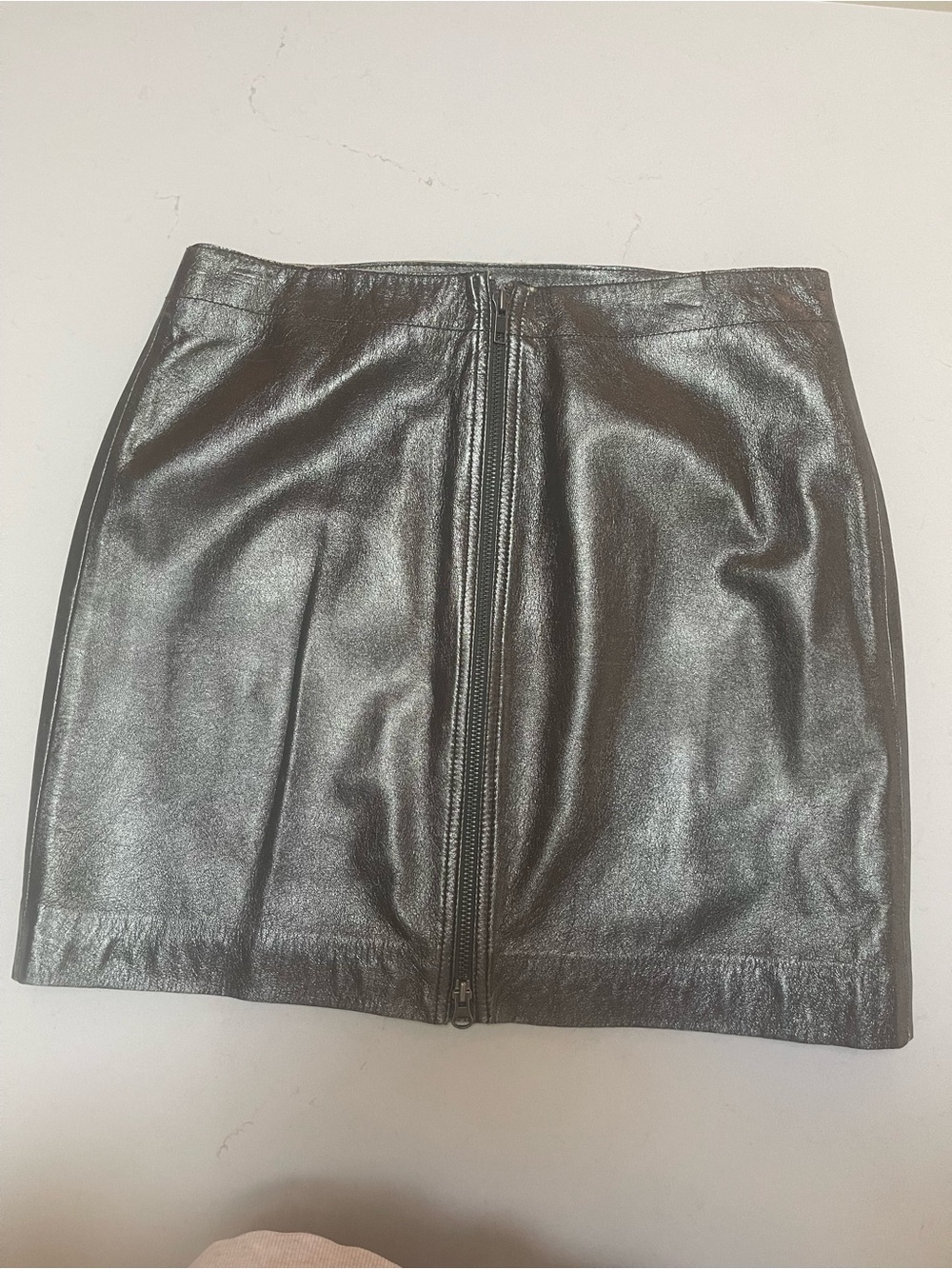Calvin Klein Genuine Leather Front-Zip Mini Skirt
